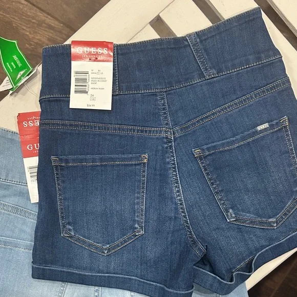 Guess Women's High Waist Shorts - Denim, Light Denim, Black, White - Picture 5 of 5